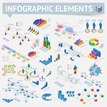 Set of isometric infographics design elements Stock Illustration