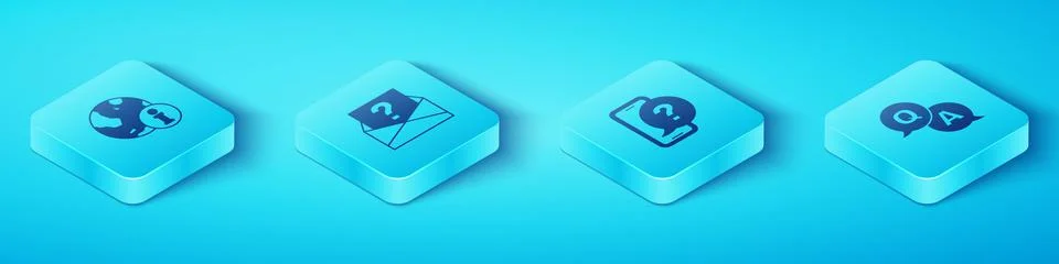 Set Isometric Information, Envelope with question mark, Question and Answer.. Stock Illustration
