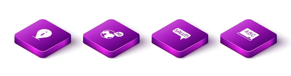 Set Isometric Information, Learning foreign languages, Salut different and Stock Illustration