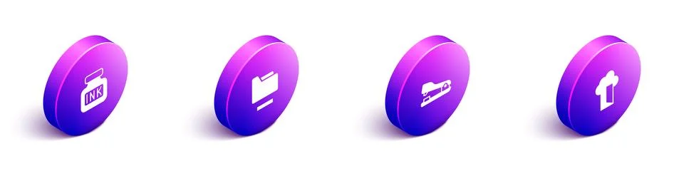 Set Isometric Inkwell, Document folder, Stapler and Cloud database icon. Vector Stock Illustration