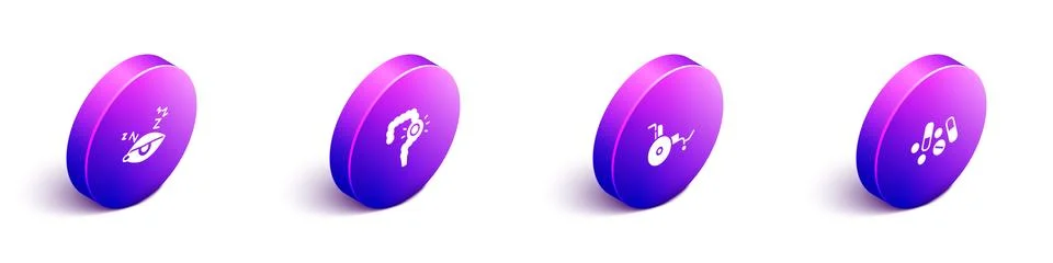Set Isometric Insomnia, Gut constipation, Wheelchair and Medicine pill or tablet Stock Illustration