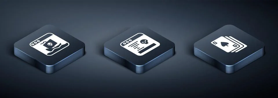 Set Isometric Internet piracy, Playing cards and System bug icon. Vector Stock Illustration