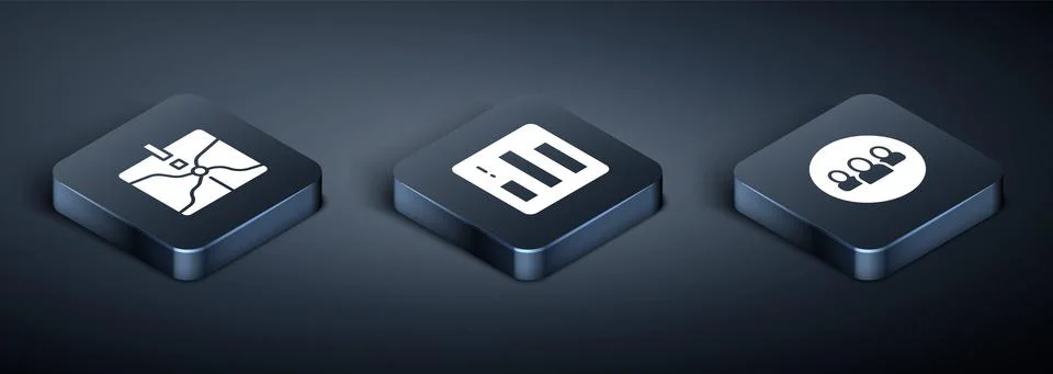 Set Isometric Intersection point, Project team base and Pie chart infographic Stock Illustration