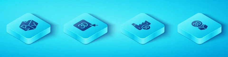 Set Isometric Isometric cube, 3D printer, and Printing house industry icon Stock Illustration