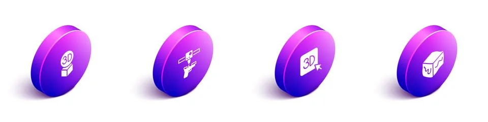 Set Isometric Isometric cube, 3D printer gun, and icon. Vector Stockillustratie