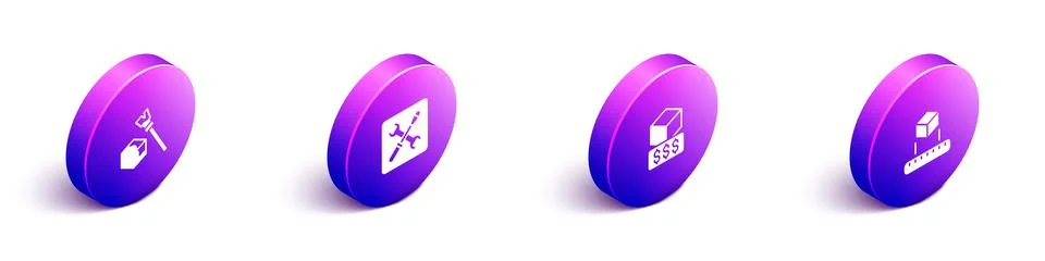 Set Isometric Isometric cube, 3D printer setting, services and icon. Vector Stock Illustration