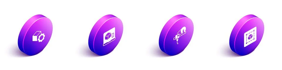 Set Isometric Isometric cube, 3D printer, and Geometric figure Cube icon. Vector Stock Illustration