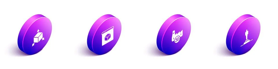 Set Isometric Isometric cube, 3D printer, Printing house industry and model.. Stock Illustration