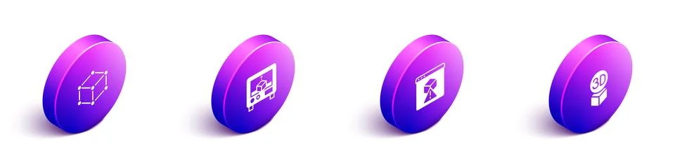 Set Isometric Isometric cube, 3D printer,  and  icon. Vector Stock Illustration