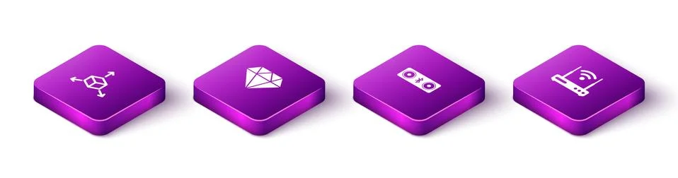 Set Isometric Isometric cube, Diamond, Bluetooth speakers and Router and wi-fi Stock Illustration