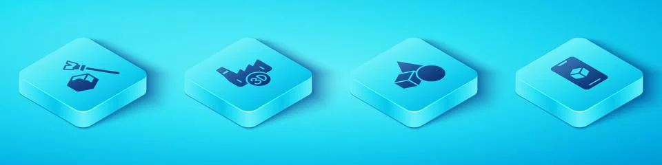 Set Isometric Isometric cube, Printing house industry, 3D printer software and Illustrazione stock