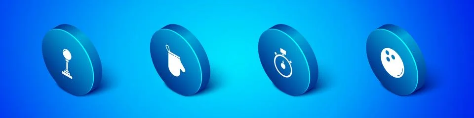 Set Isometric Joystick for arcade machine, Stopwatch, Bowling ball and Oven Stock Illustration