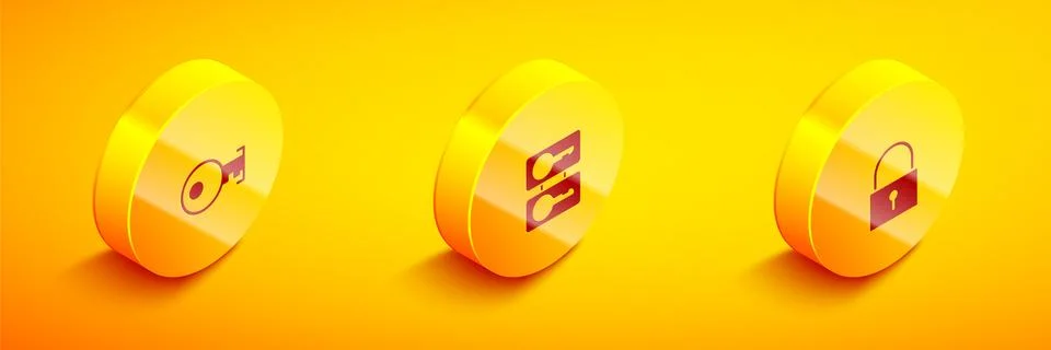 Set Isometric Key, Casting keys and Lock icon. Vector Stock Illustration