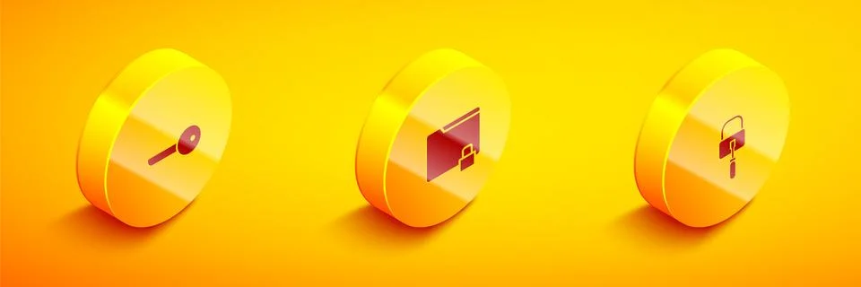 Set Isometric Key, Folder and lock and Lock picks for picking icon. Vector Stock Illustration