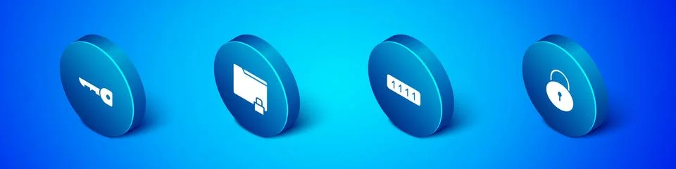 Set Isometric Key, Password protection, Lock and Folder and lock icon. Vector Illustrazione stock