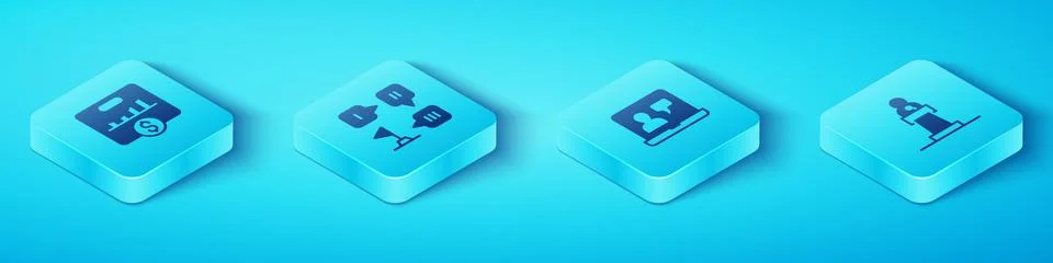 Set Isometric Key performance indicator, Planning strategy, Speaker and Onl.. Stock Illustration