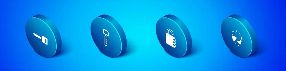 Set Isometric Key, Safe combination lock, Broken or cracked and icon. Vector Illustrazione stock