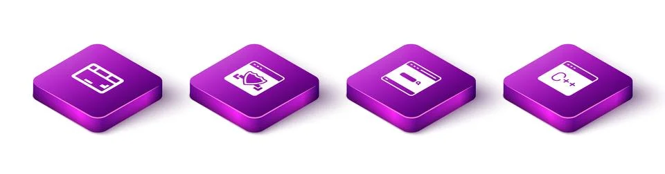 Set Isometric Keyboard, Browser with shield, Search engine and Software icon Stock Illustration