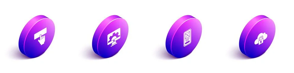 Set Isometric Keyboard, Web development, UI or UX design and Cloud computing Stock Illustration