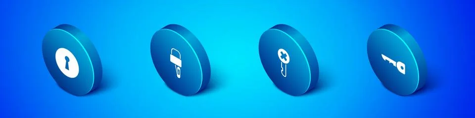 Set Isometric Keyhole, Wrong key, and Lock picks for lock picking icon. Vector Stock Illustration