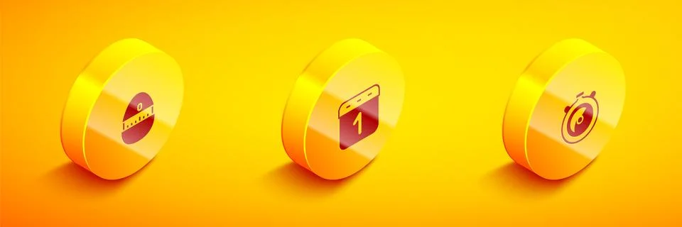 Set Isometric Kitchen timer, Calendar and Stopwatch icon. Vector Stock Illustration