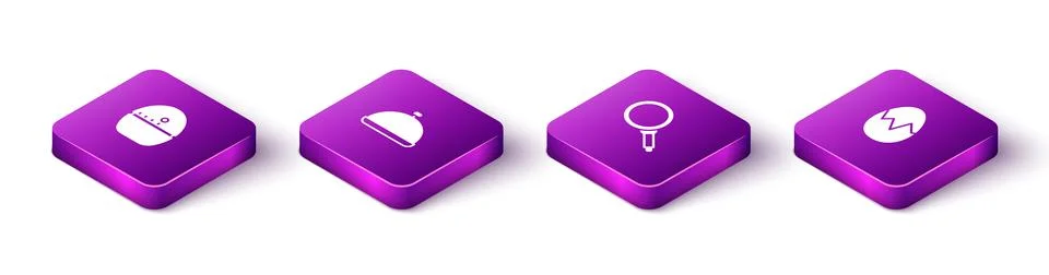 Set Isometric Kitchen timer, Covered with tray of food, Frying pan and Broken Stockillustratie