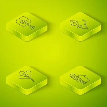 Set Isometric Kite, Leaf or leaves, Meteorology thermometer and Tree icon Stock Illustration