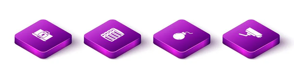 Set Isometric Laptop and lock, Server, Data, Web Hosting, Bomb ready explode and 스톡 일러스트