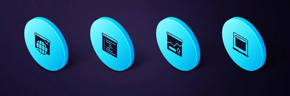 Set Isometric Laptop with browser window, Financial growth increase, Browser and Stock Illustration