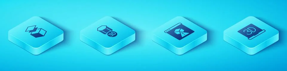 Set Isometric Layers, 3D printer, and icon. Vector Stock Illustration