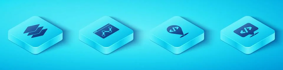 Set Isometric Layers, Website statistic, Front end development and icon. Vector Stock Illustration