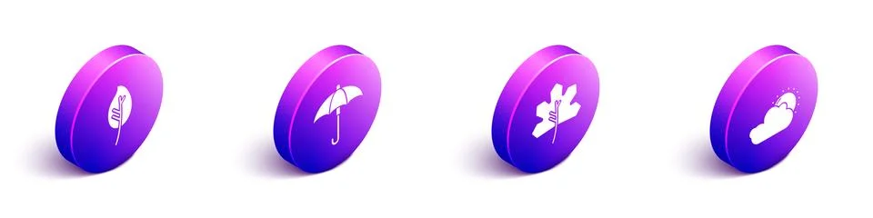 Set Isometric Leaf or leaves, Umbrella, Leaf or leaves and Sun and cloud weather Illustrazione stock