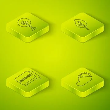 Set Isometric Leaf or leaves, Speech bubble with text autumn, Sun and cloud Stock Illustration