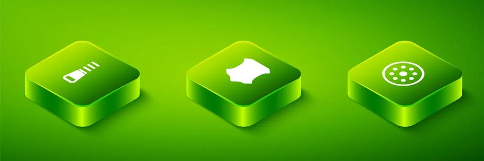Set Isometric Leather, Sewing button and Zipper icon. Vector Stock Illustration