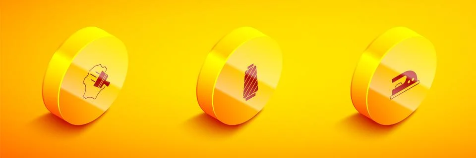 Set Isometric Leather, Sewing thread on spool and Electric iron icon. Vector イラスト素材