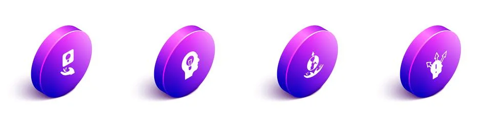 Set Isometric Light bulb, Human with lamp, World expansion and Project team base Stock Illustration