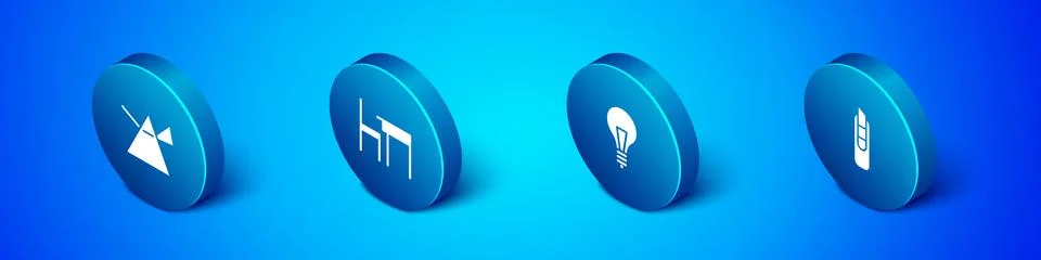 Set Isometric Light rays in prism, bulb with concept of idea, Stationery knife Stockillustratie