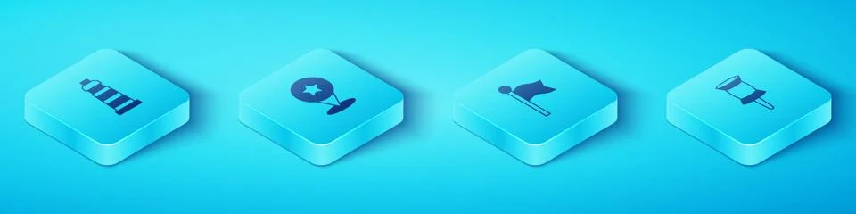 Set Isometric Lighthouse, Map pointer with star, Push pin and Location marker Stock Illustration