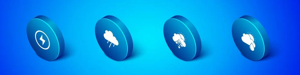 Set Isometric Lightning bolt, Cloud with snow and sun, rain and icon. Vector Illustrazione stock