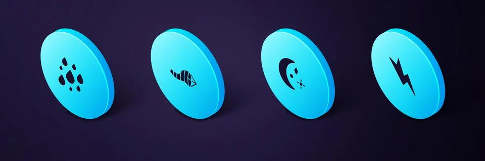 Set Isometric Lightning bolt, Moon and stars, Cone meteorology windsock wind  Stock Illustration