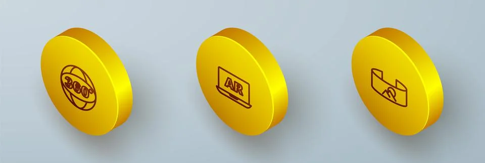 Set Isometric line 360 degree view, Augmented reality AR and icon. Vector Stock Illustration