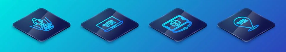 Set Isometric line 3d modeling, Augmented reality AR, Virtual and icon. Vector Stock Illustration