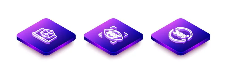 Set Isometric line 3d modeling, 360 degree view and icon. Vector Stock Illustration
