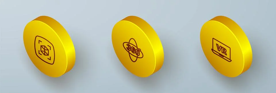 Set Isometric line 3d modeling, 360 degree view and Virtual reality icon. Vector 스톡 일러스트