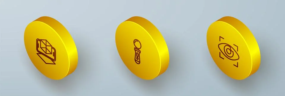 Set Isometric line 3d modeling, VR controller game and Big brother electronic Stock Illustration