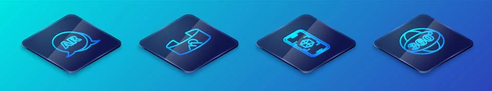Set Isometric line 3d modeling, Augmented reality AR, 360 degree view and  ic Illustrazione stock