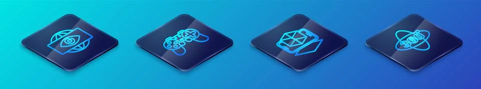 Set Isometric line 3d modeling, Big brother electronic eye, 360 degree view and Stock Illustration