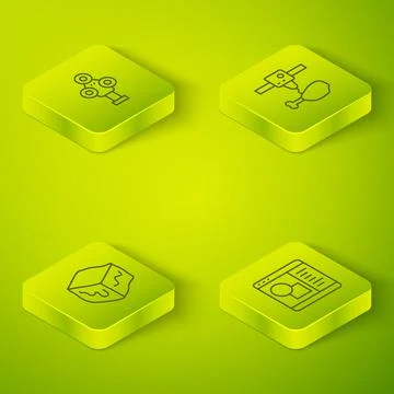 Set Isometric line 3D printer chicken leg, Isometric cube, software and scanner Ilustração Stock