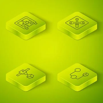 Set Isometric line 3D printer setting, cube, Isometric and icon. Vector Stock Illustration