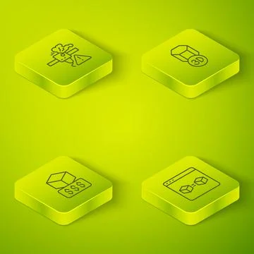 Set Isometric line 3D printer, services, perfect copy and warning icon. Vector Stockillustratie